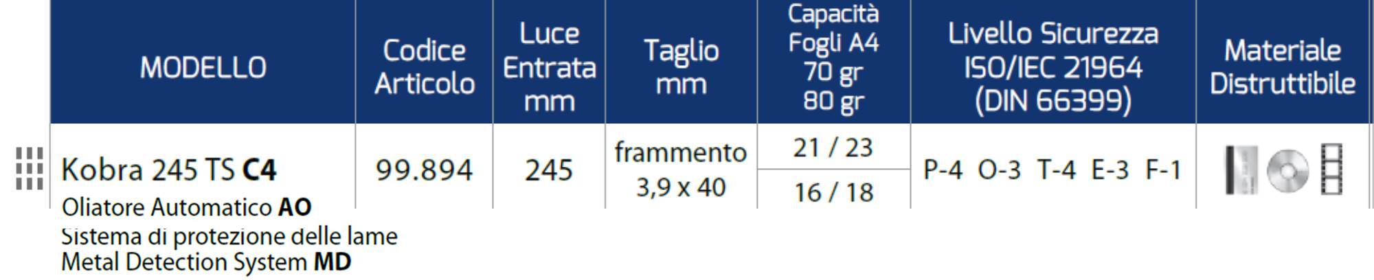 Distruggi Documenti Kobra 245 TS C4 AO MD