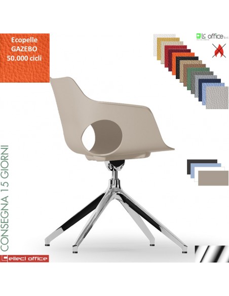 JAMILA Sedia girevole base alluminio piramidale a 4 gambe rivestimento ecopelle GAZEBO class 1IM