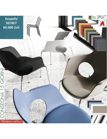 JAMILA Sedia impilabile 4 gambe cromo rivestimento ecopelle SECRET class 1 IM