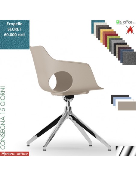 JAMILA Sedia girevole base alluminio piramidale 4 gambe rivestimento ecopelle SECRET class 1 IM
