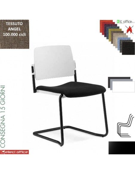 TEOREMA sedia impilabie schienale in polipropilene slitta verniciato nero rivestimento tessuto ANGEL class 1IM