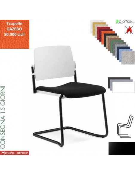 TEOREMA sedia impilabie schienale in polipropilene slitta verniciato nero rivestimento ecopelle GAZEBO class 1IM