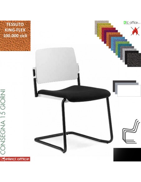 TEOREMA sedia impilabie schienale in polipropilene slitta verniciato nero rivestimento tessuto KING-FLEX class 1 IM