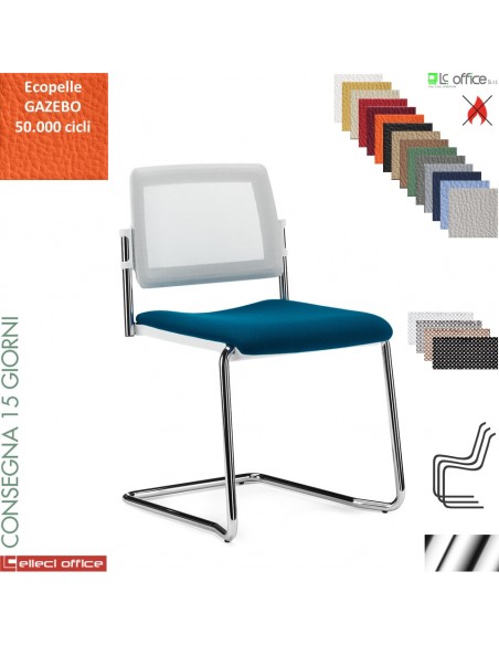 TEOREMA sedia impilabile schienale rete slitta cromo rivestimento ecopelle GAZEBO class 1IM