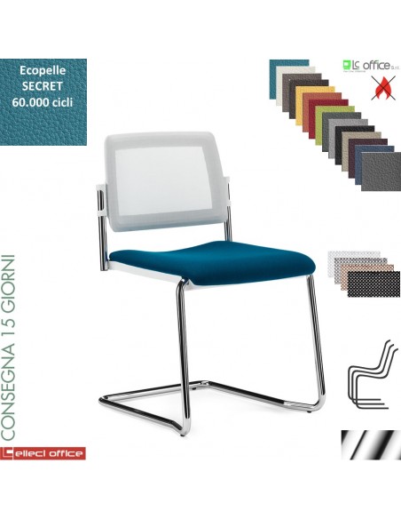 TEOREMA sedia impilabile con schienale rete base slitta rivestimento ecopelle SECRET class 1 IM