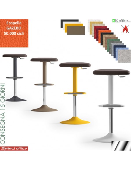 UPPER sgabello imbottito colorato base cromo rivestimento ecopelle GAZEBO class 1IM