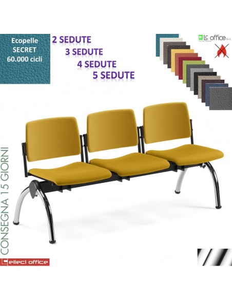 TEOREMA panca attesa sedili e schienale imbottito rivestimento ecopelle SECRET class 1 IM