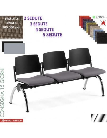 TEOREMA panca attesa seduta imbottito schienale plastica base cromo rivestimento tessuto ANGEL class 1IM