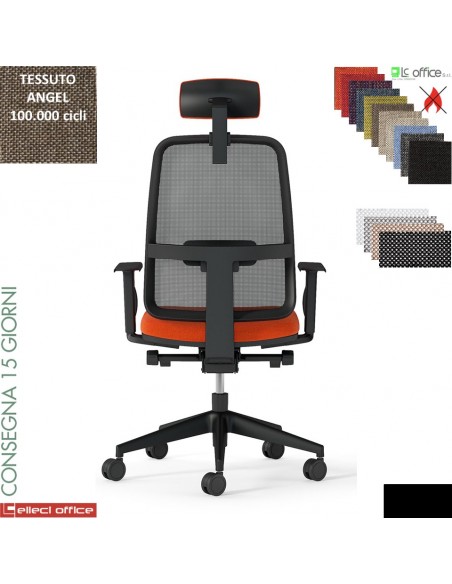 TARIFA poltrona direzionale appoggiatesta base nero schienale rete tessuto ANGEL