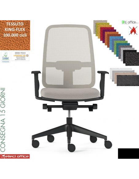 TARIFA poltrona semi direzionale base nero schienale rete TESSUTO KING FLEX class 1 IM