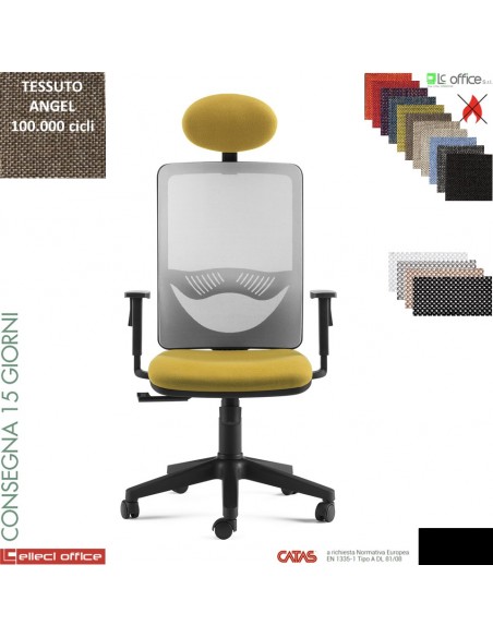 Oxy poltrona direzionale appoggiatesta schienale rete syncro multiblock base nylon rivestimenti tessuto ANGEL