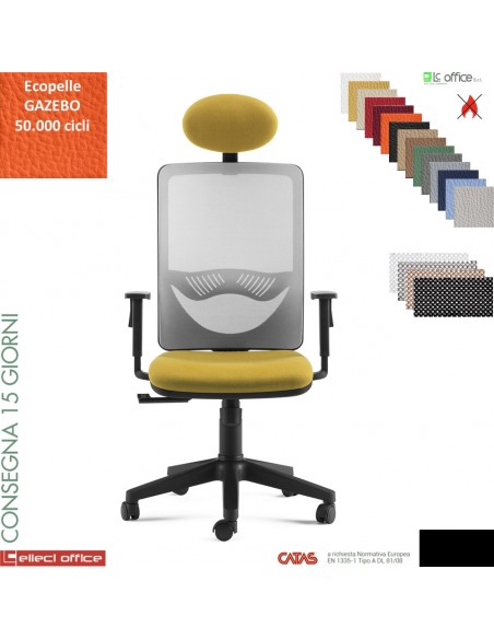 Oxy poltrona direzionale appoggiatesta schienale rete syncro multiblock base nylon ecopelle GAZEBO class 1 IM