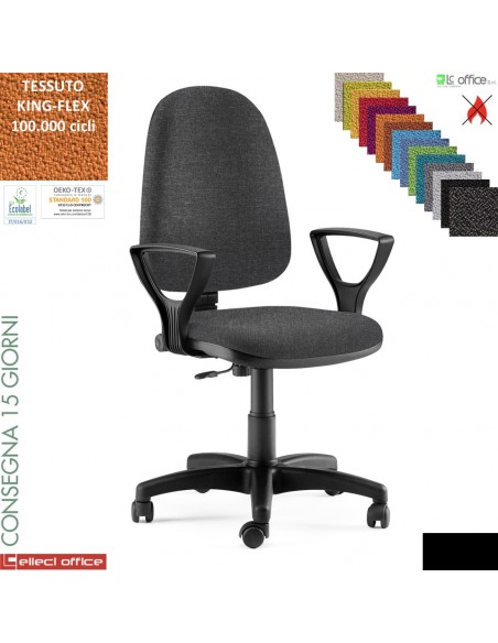 TIM poltrona operativa con contatto permanente base nylon braccioli fissi TESSUTO KING FLEX class 1 IM