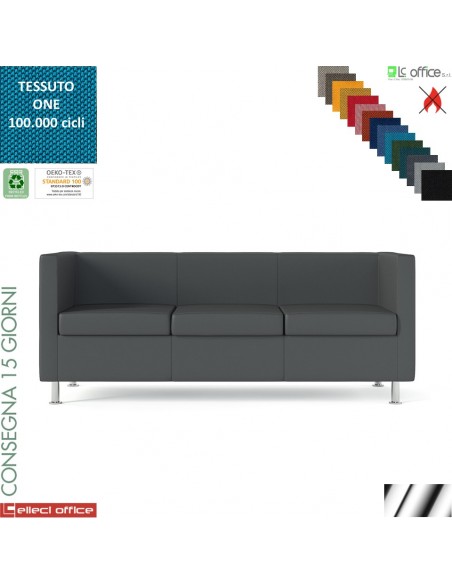 BOX divano TRE posti con piedini finitura cromo rivestimenti tessuto ONE class 1 IM
