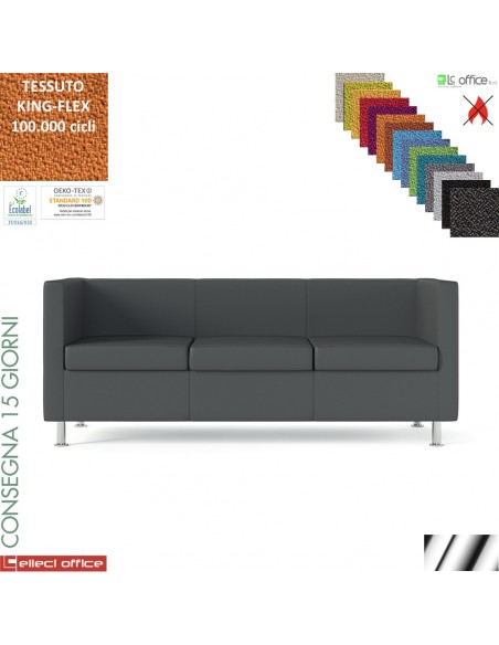 BOX divano TRE posti con piedini finitura cromo rivestimento TESSUTO KING FLEX class 1 IM