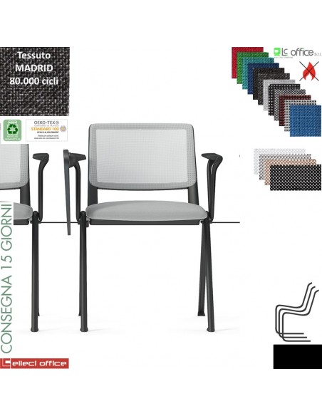 POP Sedia impilabile sedile imbottito schienale rete cover neri telaio 4 gambe verniciato nero rivestimento MADRID class 1 IM