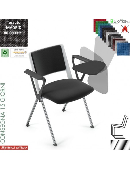 POP sedia impilabile sedile e schienale imbottiti cover nero telaio 4 gambe verniciato nero rivestimento MADRID class 1 IM