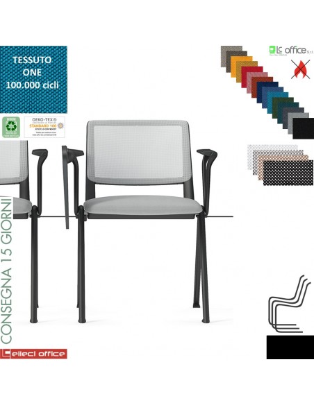 POP Sedia impilabile sedile imbottito schienale rete cover telaio 4 gambe verniciato nero rivestimenti tessuto ONE class 1 IM