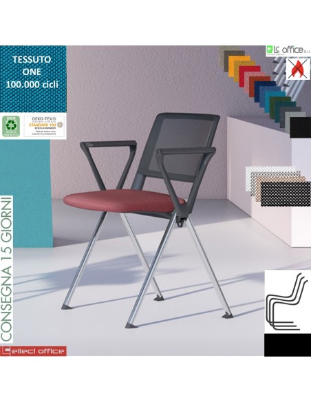 POP Sedia impilabile sedile imbottito schienale rete cover neri telaio 4 gambe cromo rivestimenti tessuto ONE class 1 IM