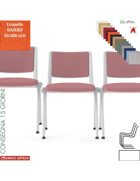 Sedia impilabile sedile e schienale imbottiti cover e telaio 4 gambe verniciato bianco rivestimenti ecopelle GAZEBO Class 1 IM
