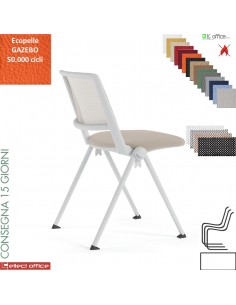 POP sedia impilabile sedile imbottito schienale rete cover telaio 4 gambe verniciato bianco ecopelle GAZEBO class 1 IM