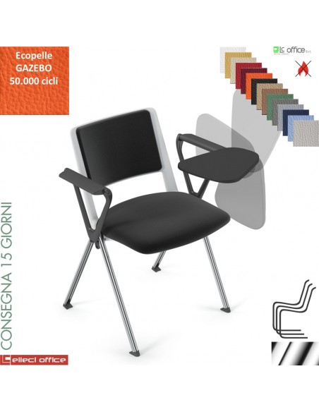 POP sedia impilabile sedile imbottito schienale rete cover bianchi telaio 4 gambe cromo rivestimenti ecopelle GAZEBO Class 1 IM