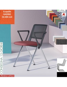 POP Sedia impilabile sedile imbottito schienale rete cover neri telaio 4 gambe cromo ecopelle GAZEBO class 1 IM