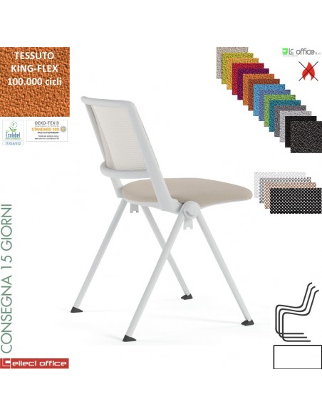 POP sedia impilabile sedile imbottito schienale rete cover telaio 4 gambe verniciato bianco TESSUTO KING FLEX class 1 IM