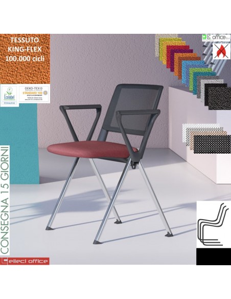 POP Sedia impilabile sedile imbottito schienale rete cover neri telaio 4 gambe cromo TESSUTO KING FLEX class 1 IM