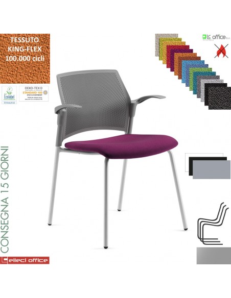 Free Sedia impilabile 4 gambe verniciato grigio sedile imbottito schienale tecnopolimero microforato tessuto king FLEX