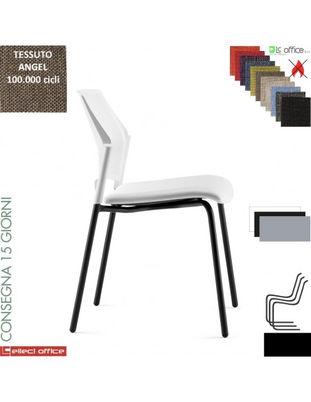 Free Sedia impilabile 4 gambe verniciato grigio sedile imbottito schienale tecnopolimero microforato rivestimento tessuto Angel