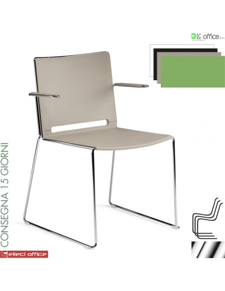 KUBIKA Sedia impilabile con braccioli sedile e schienale in polipropilene su telaio a slitta cromo PVC