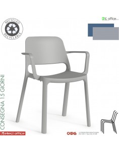 ISLA Sedia con braccioli impilabile in polipropilene riciclato 2 colori disponibile BLU E GRIGIO CATAS