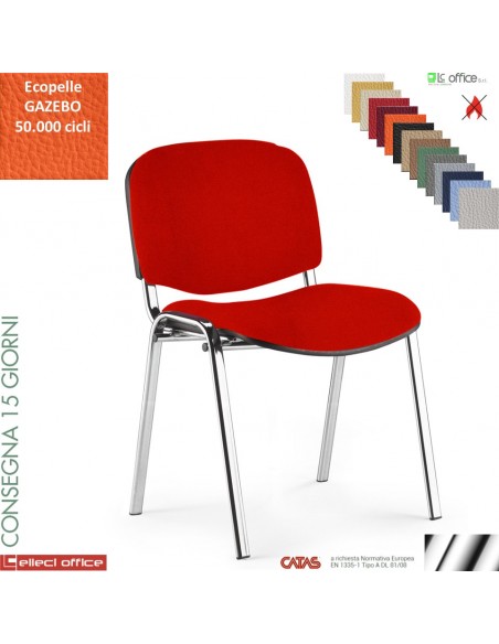 Easy Sedia quattro gambe con telaio cromato sedile e schienale imbottiti rivestimento ecopelle GAZEBO class 1 IM
