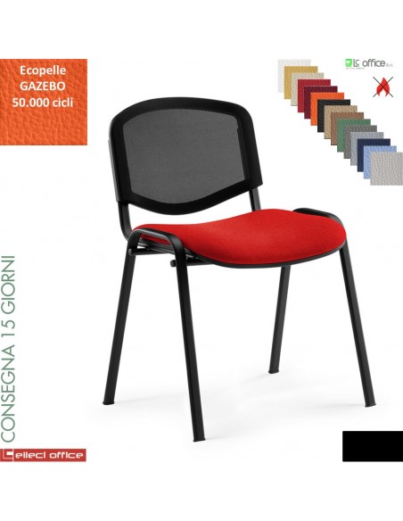 Easy Sedia quattro gambe con telaio verniciato nero sedile imbottito schienale rete ecopelle GAZEBO Class 1 IM