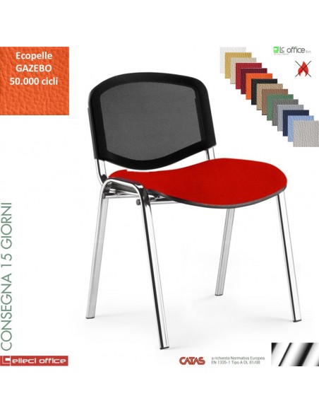Easy Sedia quattro gambe con telaio cromato sedile imbottito schienale rete ecopelle GAZEBO Class 1 IM