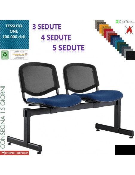 EASY panca attesa sedute su trave verniciato nero sedile imbottito schienale rete rivestimento tessuto ONE Class 1 IM