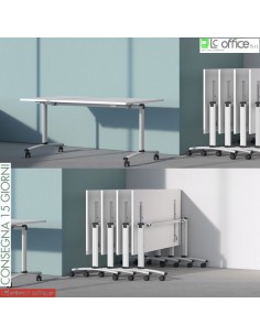FLIP tavolo tavolo ribaltabile con ruote verniciato bianco Piano tavolo 160x80 in nobilitato bianco