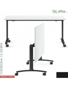 FLIP tavolo ribaltabile con ruote verniciato nero Piano tavolo 160x80 in nobilitato bianco
