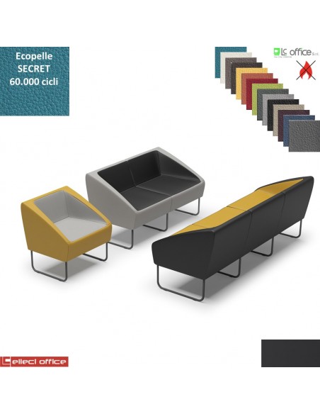 ITACA Poltrona attesa componibile base NERO rivestimento in ecopelle SECRET class 1 IM
