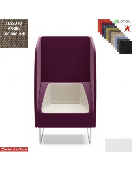 ITACA ACOUSTIC Poltrona con pareti acoustic gambe verniciate bianche rivestiment tessuto Angel class 1 IM
