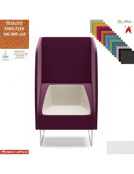 ITACA ACOUSTIC Poltrona con pareti acoustic gambe verniciate bianche rivestimento TESSUTO KING FLEX class 1 IM