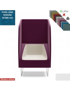 ITACA ACOUSTIC Poltrona con pareti acoustic gambe verniciate bianche rivestimento pura Lana vergine Class 1IM