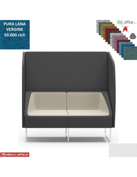ITACA ACOUSTIC Poltrona 2 posti pareti acoustic gambe verniciate bianche rivestimento pura Lana vergine Class 1IM