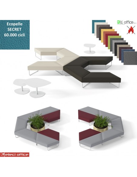 FORMAT Seduta modulare 60 ° gambe terminali verniciate bianche rivestimenti ecopelle SECRET class 1 IM