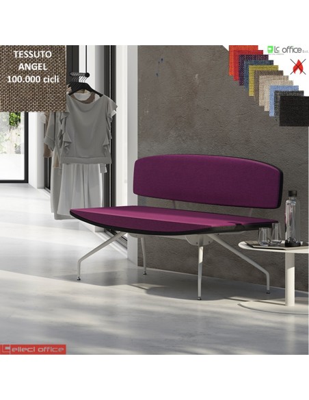 ONDA poltrona 2 posti con base a 4 gambe verniciato bianco e schienale imbottito rivestimenti tessuto Angel class 1 IM