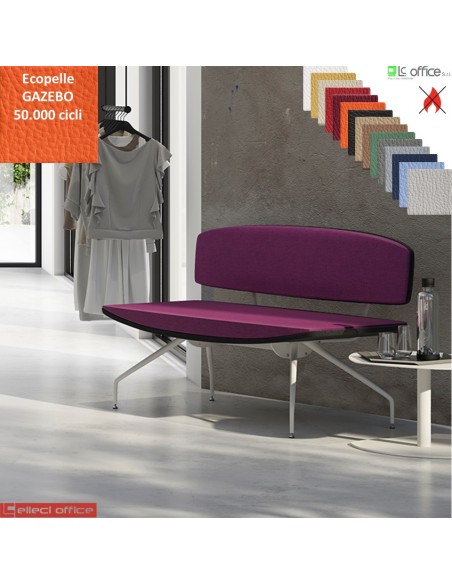 ONDA poltrona 2 posti con base a 4 gambe verniciato bianco e schienale imbottito rivestimenti ecopelle GAZEBO Class 1 IM