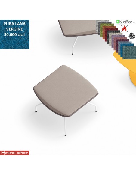 ONDA Pouf con base a 4 gambe verniciato bianco rivestimento pura Lana vergine Class 1IM