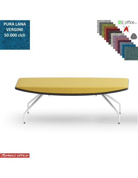 ONDA Pouf 2 posti con base a 4 gambe verniciato bianco rivestimento pura Lana vergine Class 1IM