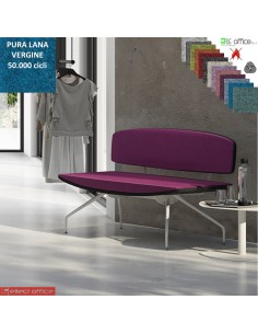 ONDA poltrona 2 posti con base a 4 gambe verniciato bianco e schienale imbottito rivestimento pura Lana vergine Class 1IM